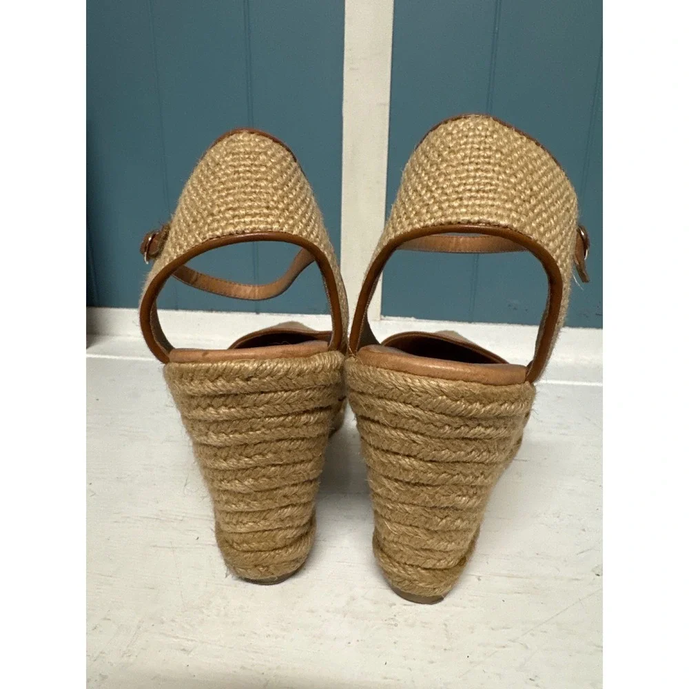 CASLON Women Tan Perforated Espadrille Wedge Ankle Strap Shoes Size 12M